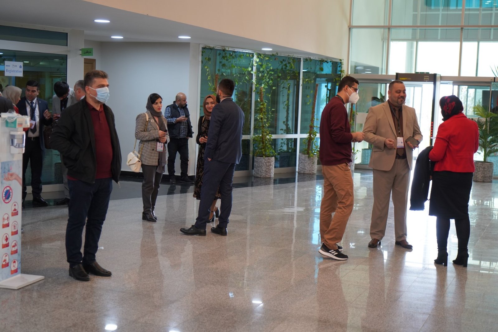Attendees in the Convention Center lobby